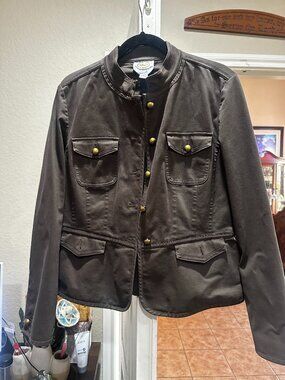 Talbots Brown Military Style Jacket Size 12 | Structured Button Front Blazer